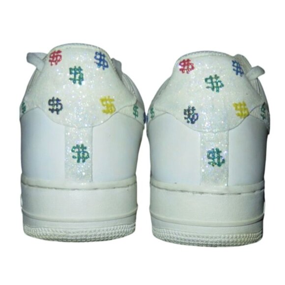 Nike Air Force 1 White Leather Custom Dollar Signs Glow Sparkly sneakers sz 11 - Picture 6 of 15